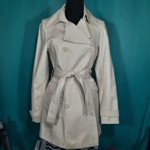 Willi Smith Double Breasted Cotton Jacket Belted Cream/Tan Trench Coat.
